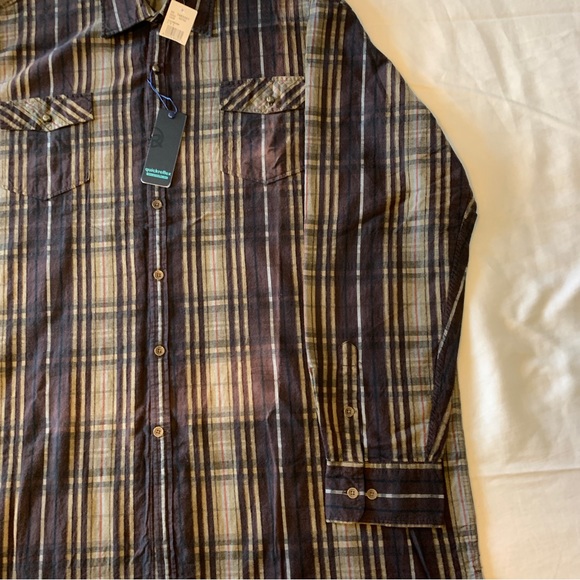 Quick Reflex Brown Plaid Mens Dress Shirt 3XT - Picture 13 of 13